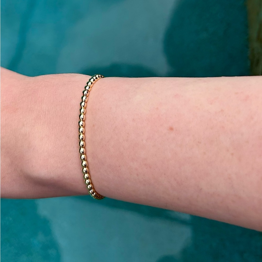 Bracelet gold bead ball stretch, waterproof handmade choose size, 2mm beads